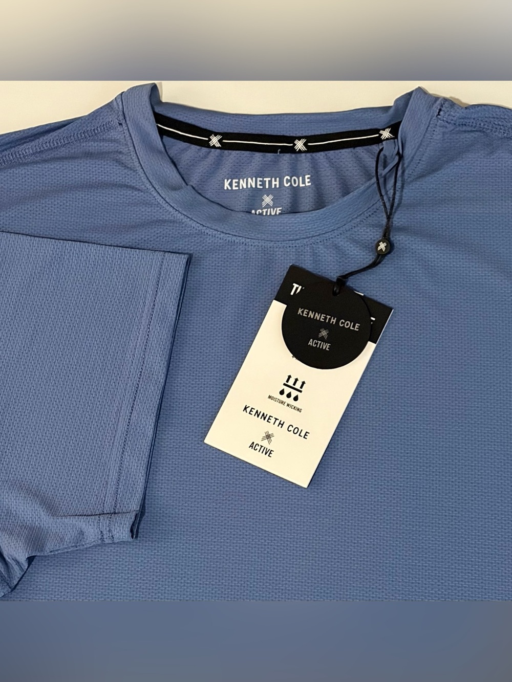 Kenneth Cole Sunset Collection Tech Tee Shirt L Harbor Blue Stretch Soft Active